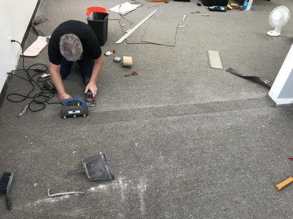 Seaming in- there was a lot of drywall dust from the wall removal that customer was going to remove later